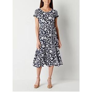 Perceptions Short Sleeve Floral Midi Fit + Flare Dress Size X-Large